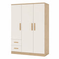 Armario de MDF con 3 puertas y 2 cajones blanco y madera 180x120x50 cm