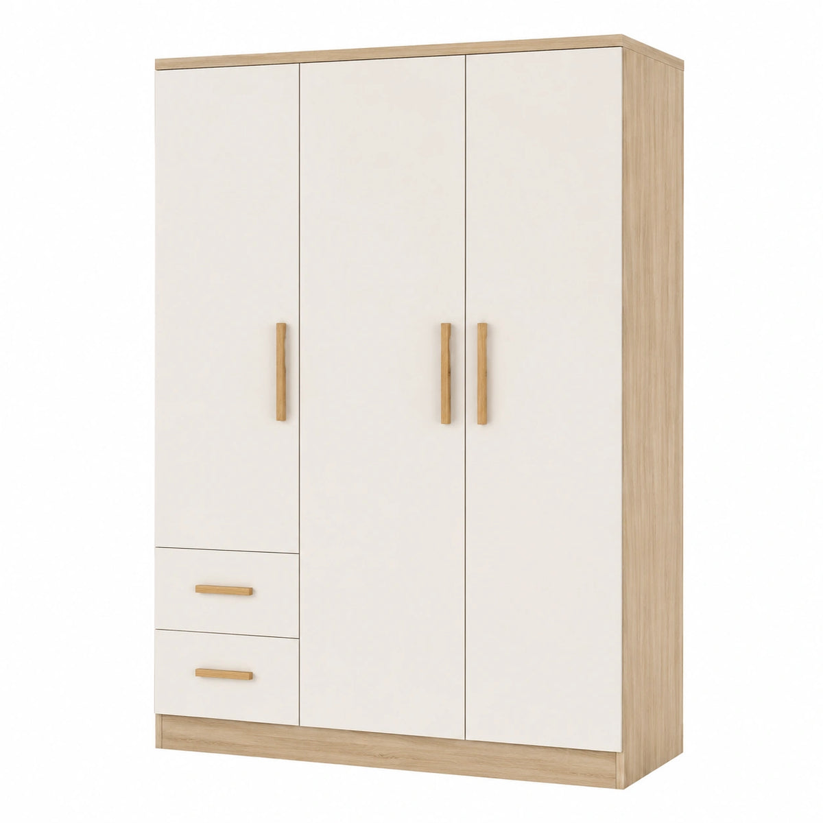Armario de MDF con 3 puertas y 2 cajones blanco y madera 180x120x50 cm