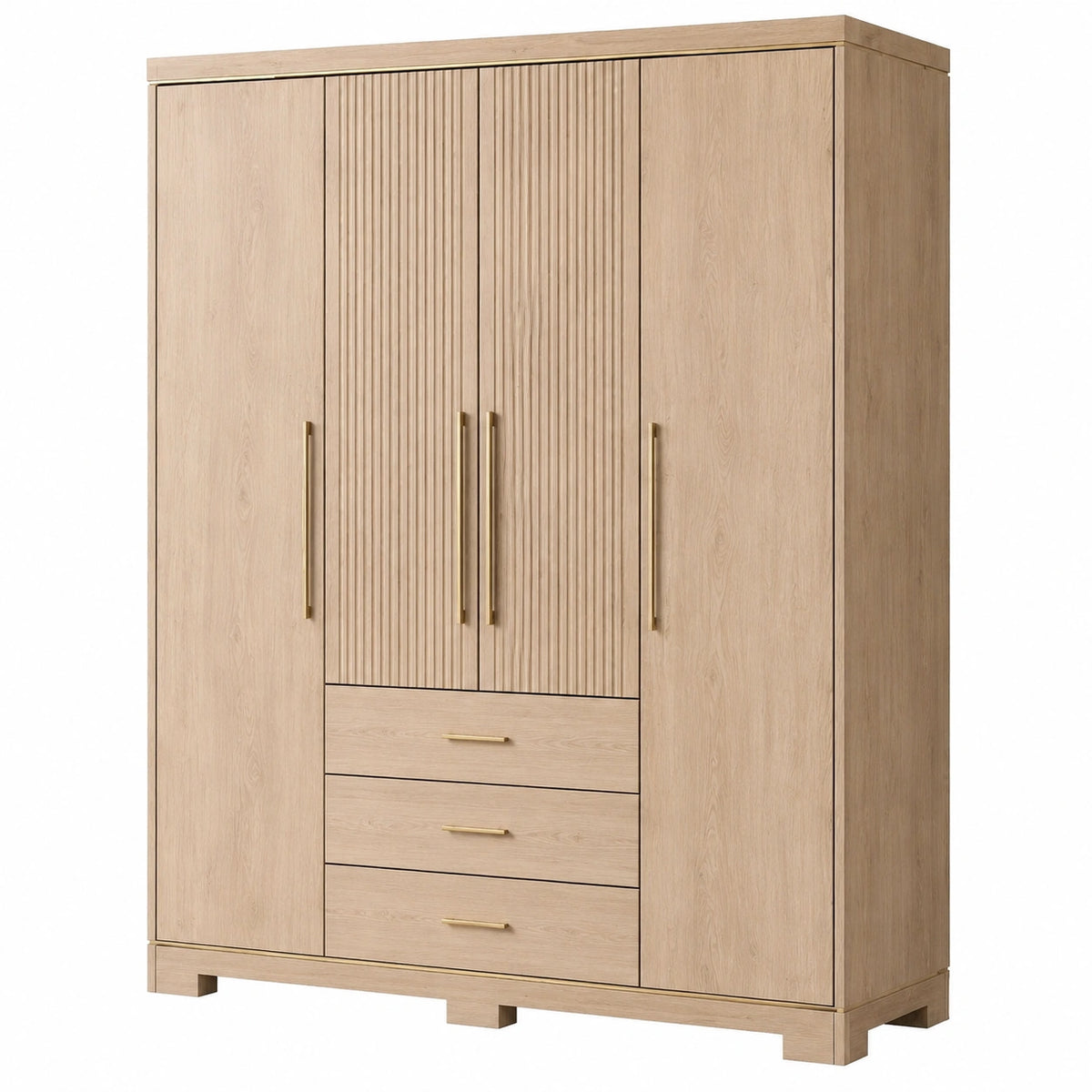 Armario de madera de roble claro con 4 puertas y 3 cajones