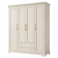Armario de MDF beige con tiradores dorados 200x180x60 cm