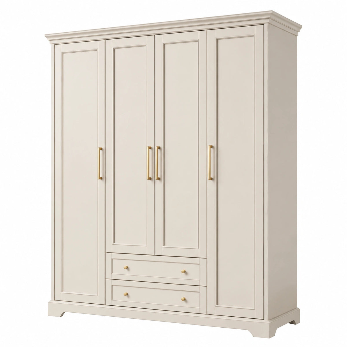 Armario de MDF beige con tiradores dorados 200x180x60 cm