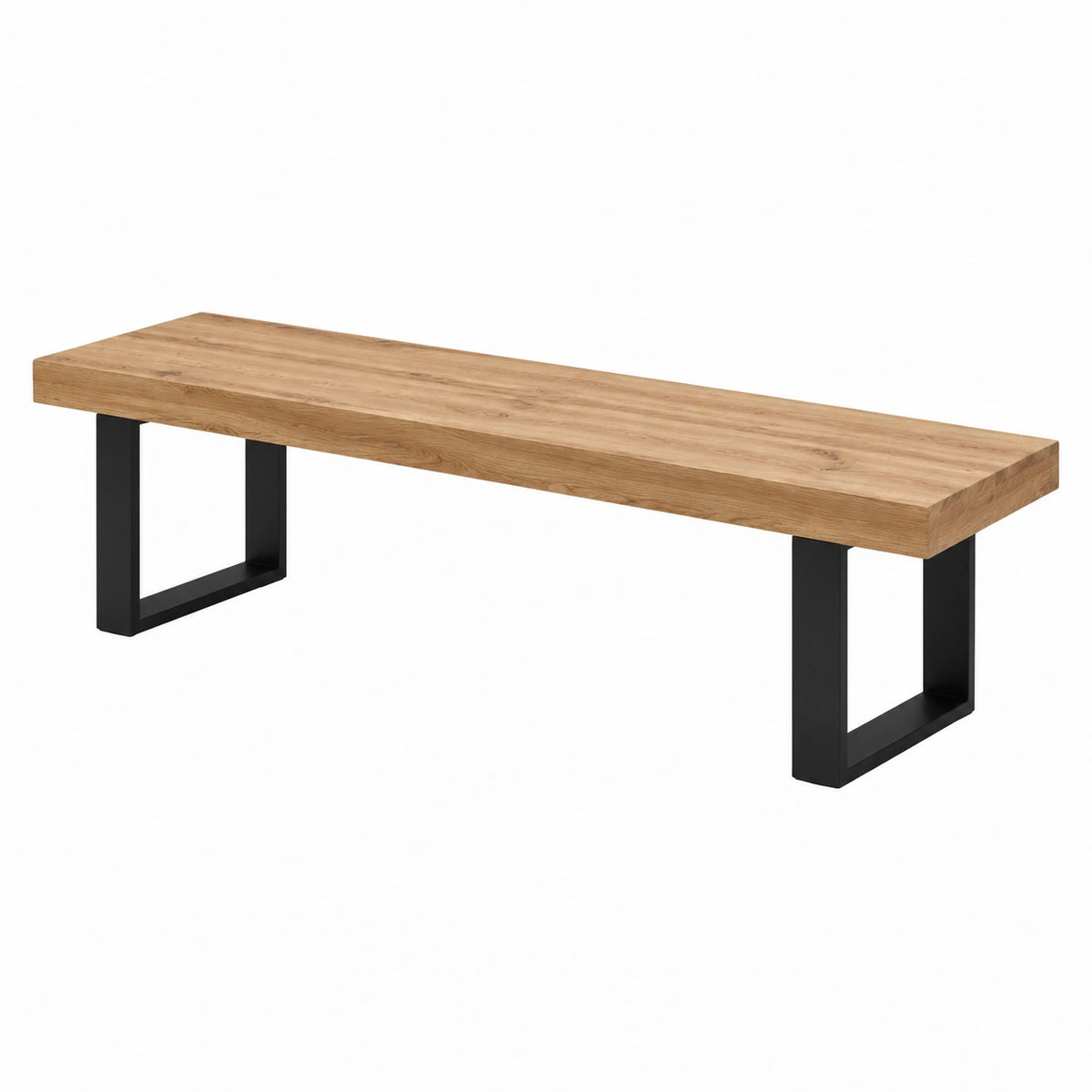 Banco de madera de roble y metal negro 180x35x45 cm