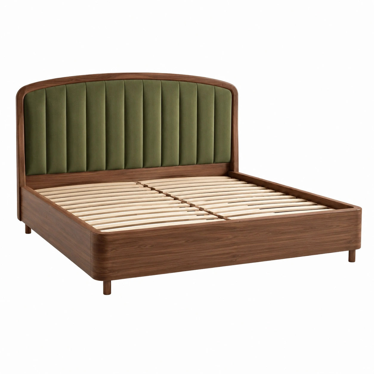 Cama doble de madera con cabecero de terciopelo verde 200x160 cm