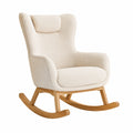 Mecedora beige con estructura de madera y tapizado en poliéster