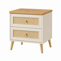Mesita de noche de madera y ratán con 2 cajones beige 50x40x60 cm