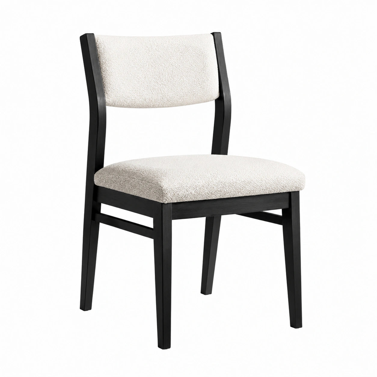 Silla de comedor de madera tapizada en tela bouclé beige