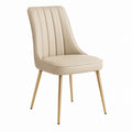 Silla de piel sintética beige con patas metálicas doradas