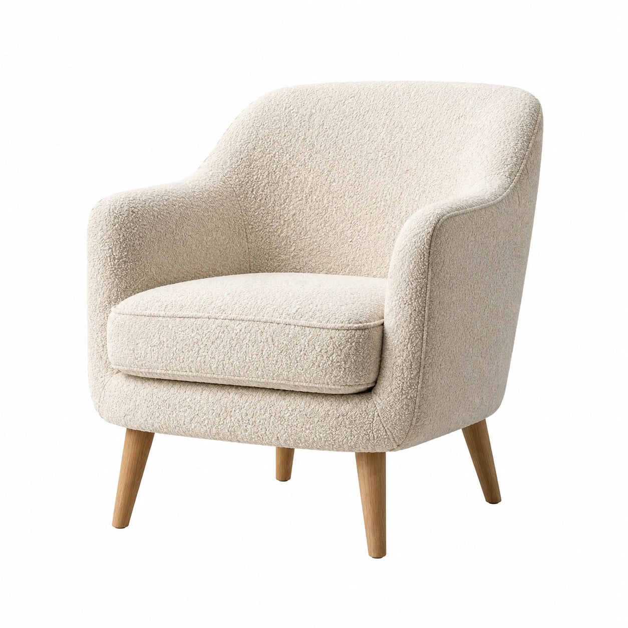 Sillón de Tela Bouclé Beige con Patas de Madera