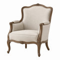 Sillón de madera con tapizado de lino beige
