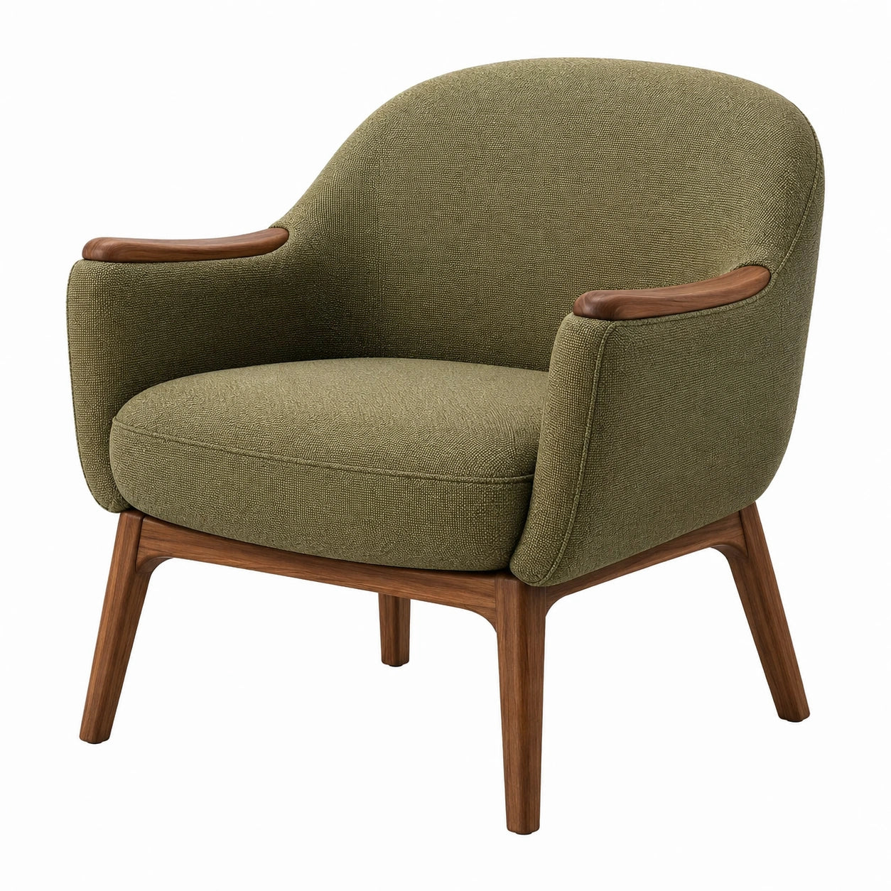 Sillón de Tela Oliva con Patas de Madera