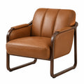 Sillón de cuero sintético marrón con estructura de madera
