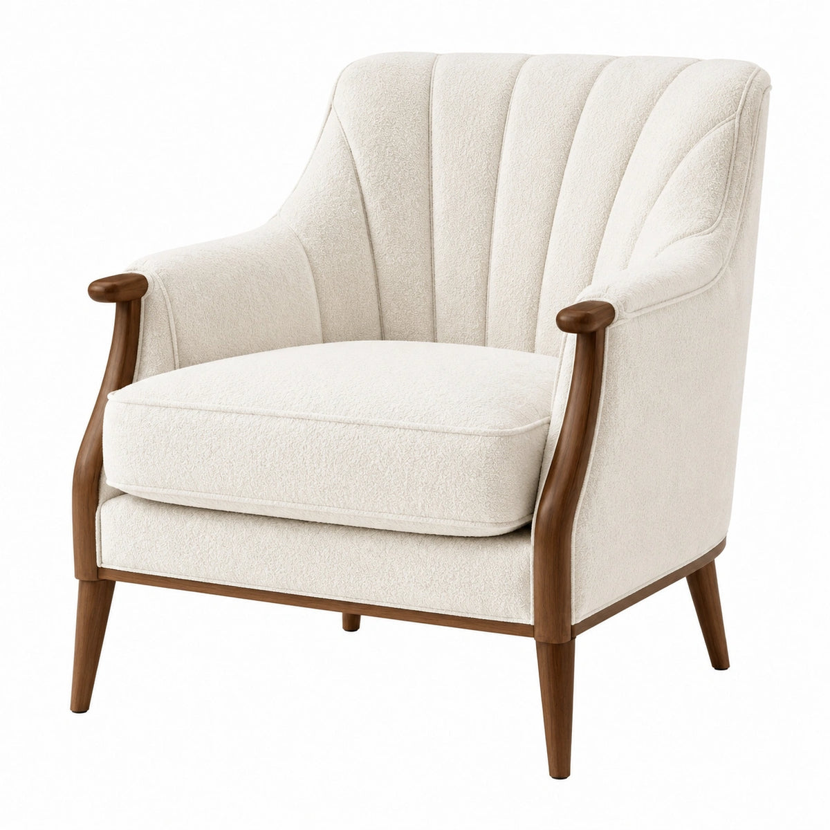 Sillón de madera y bouclé crema 75x85x80 cm